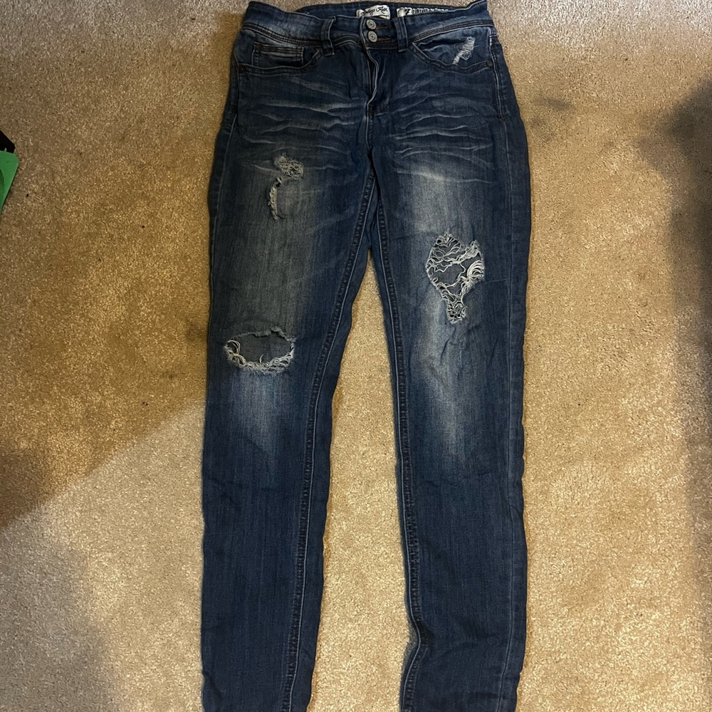 Indigo Rein Dark Blue Distressed Skinny Jeans